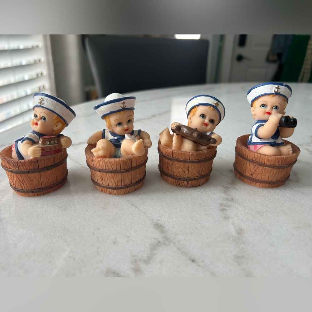 Adorable Sailor Baby Figurine Set - Blue & White Accents